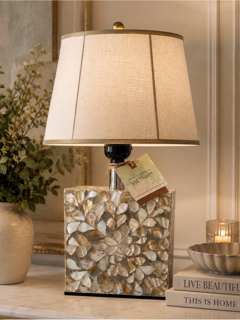 Handcrafted Mother of Pearl Mosaic Table Lamp